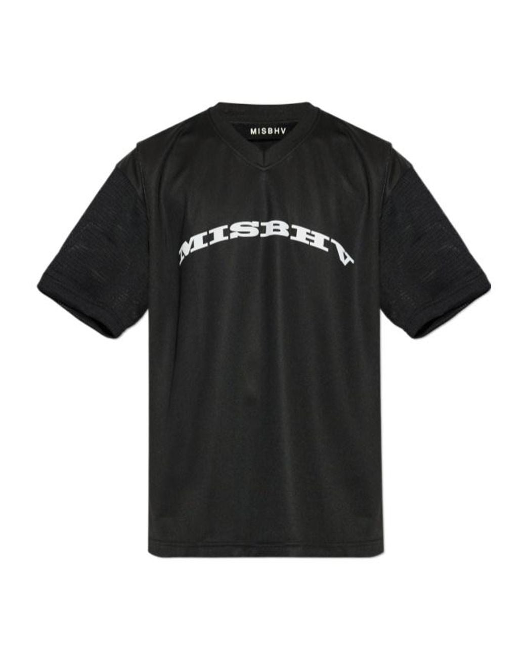 M I S B H V Black Mesh Panel V-Neck T-Shirt for men
