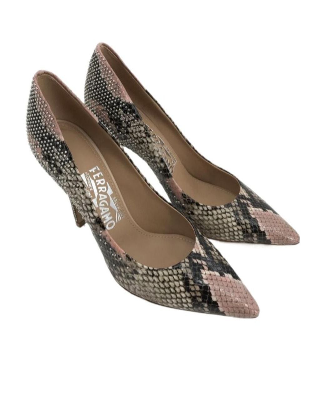 Ferragamo Metallic Logo Detail High Heels