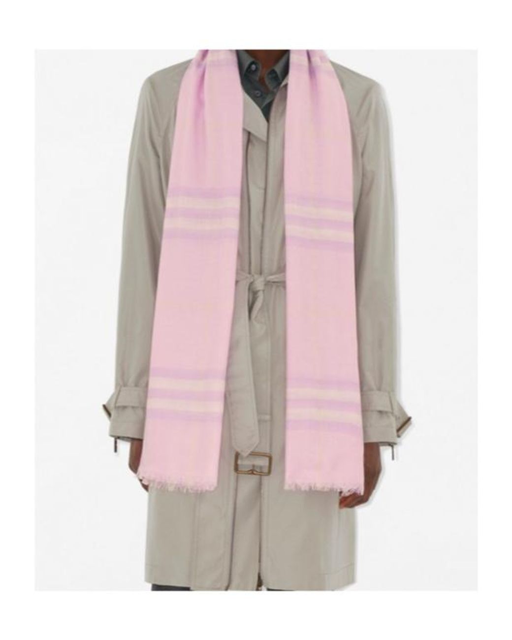 Burberry Pink Check Pattern Frayed-Edge Scarf