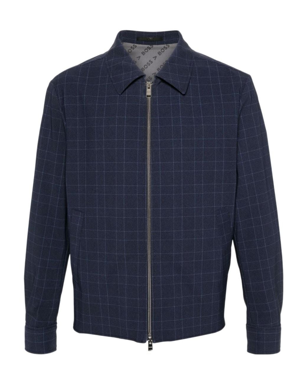 Boss Blue Checked Zip-Up Shirt Jacket for men