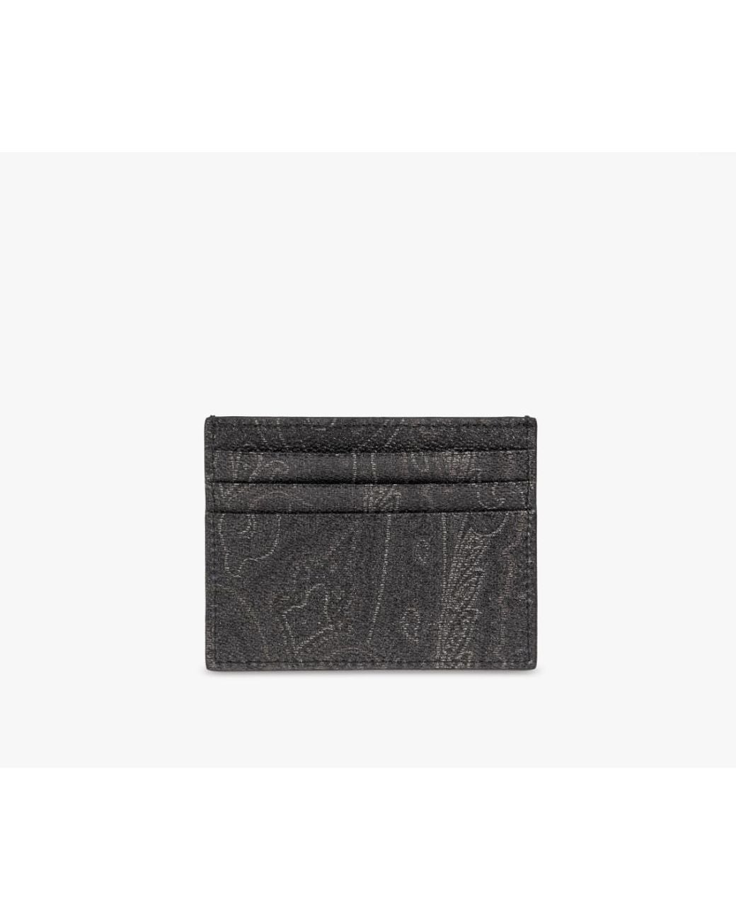 Etro Gray Paisley Trim Card Holder Wallet for men