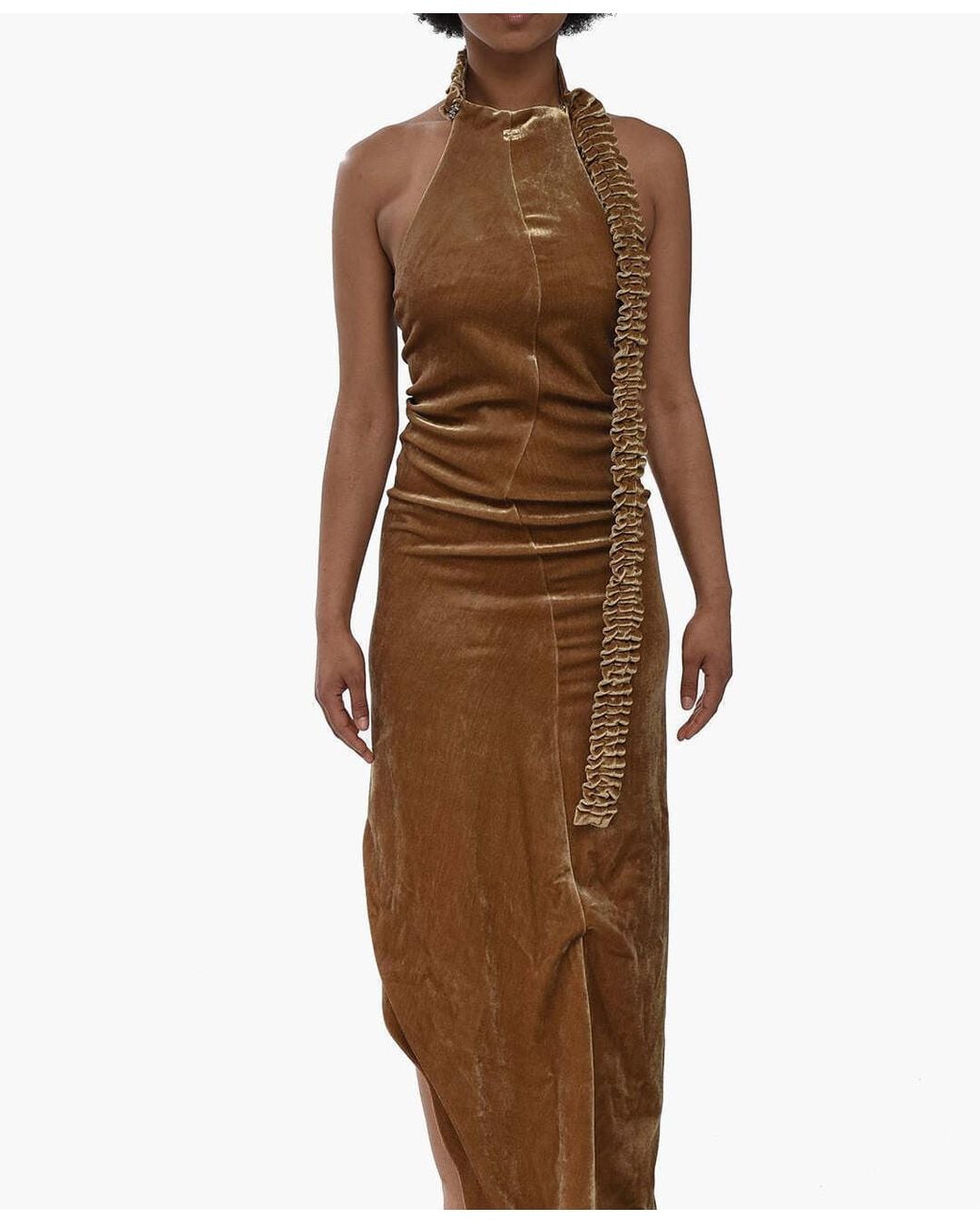 Off-White c/o Virgil Abloh Brown Ruffled Velour Maxi Dress
