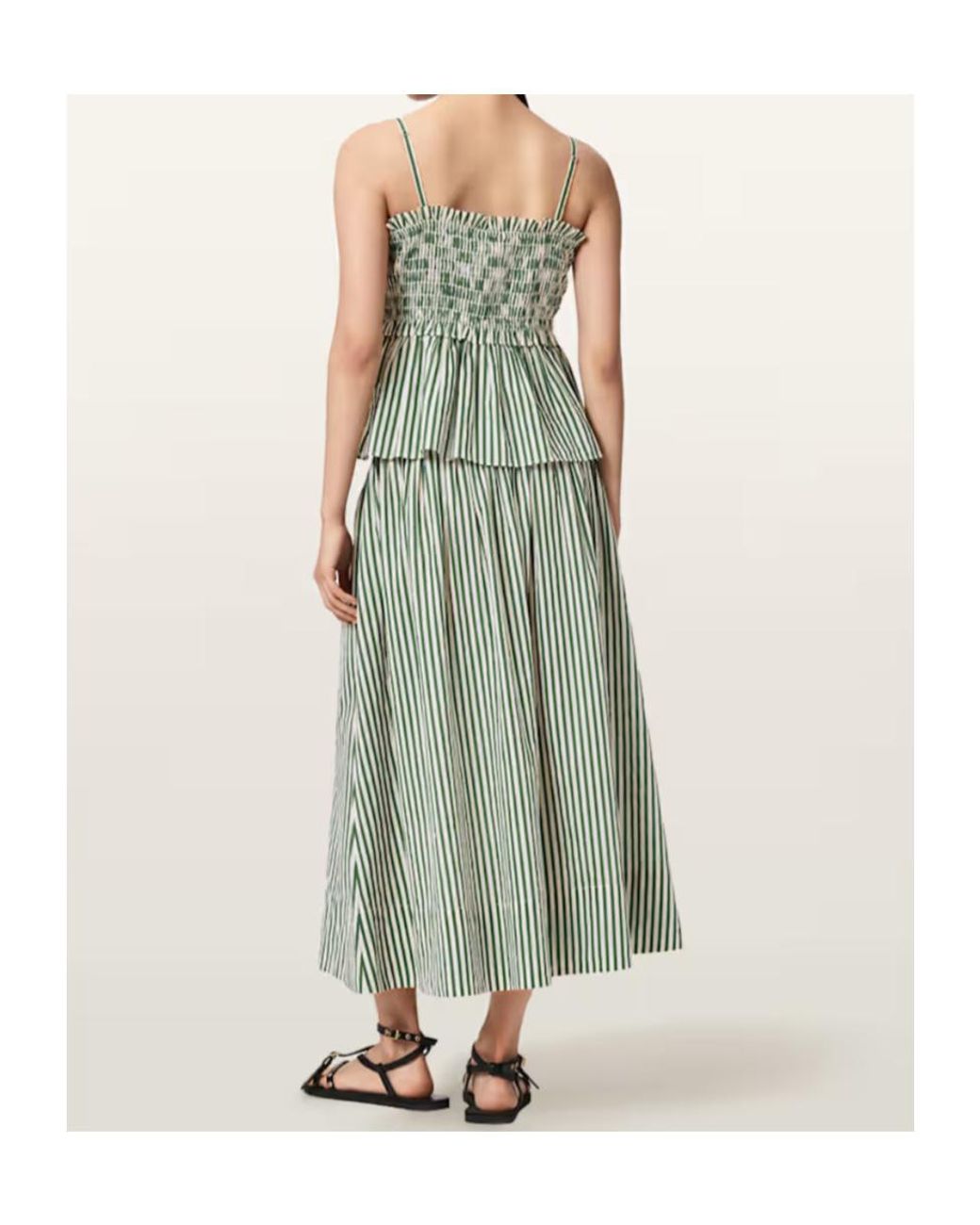 AllSaints Green Kali Smocked Stripe Skirt