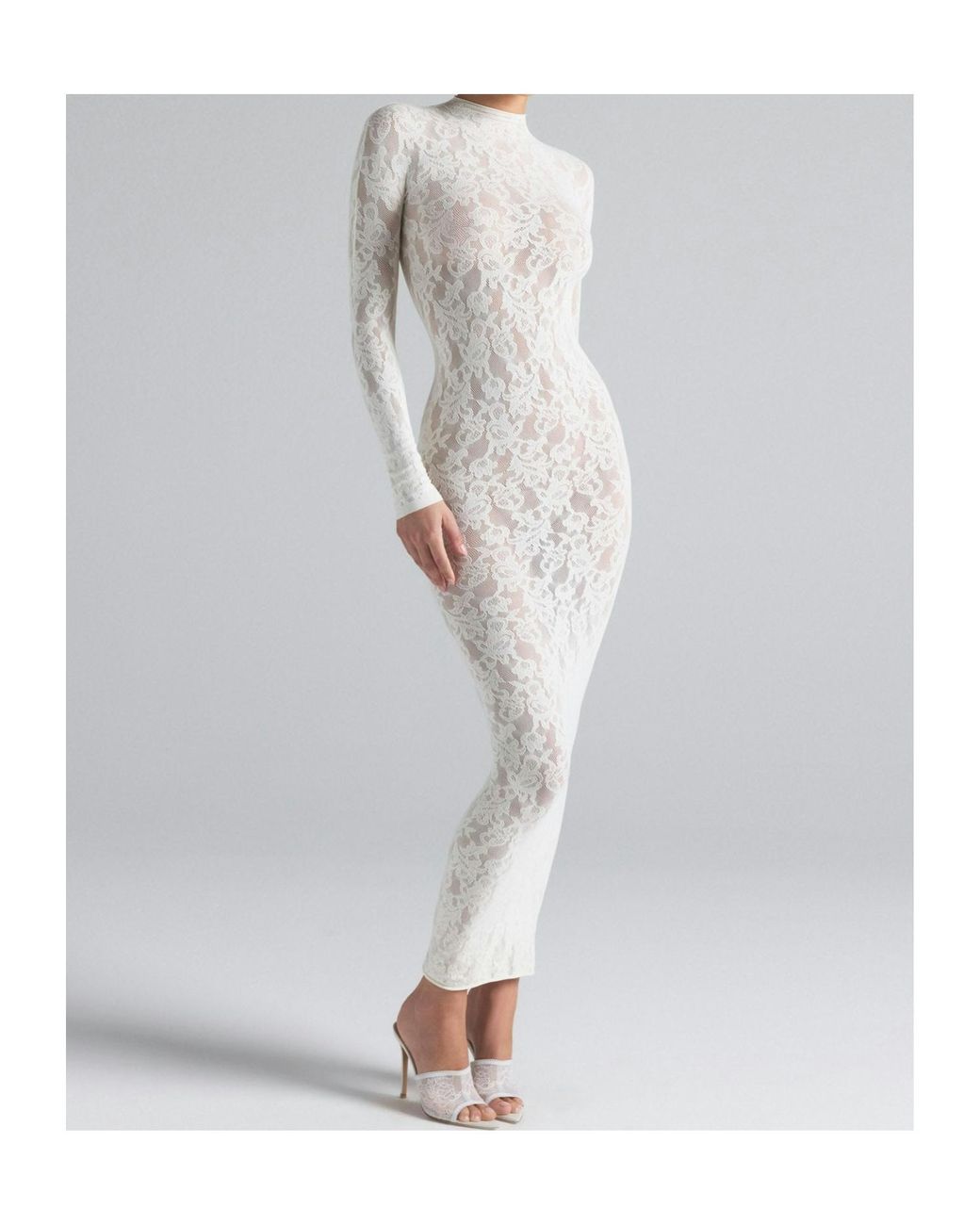 Skims Knit Lace Mock Neck Dress in White | Lyst