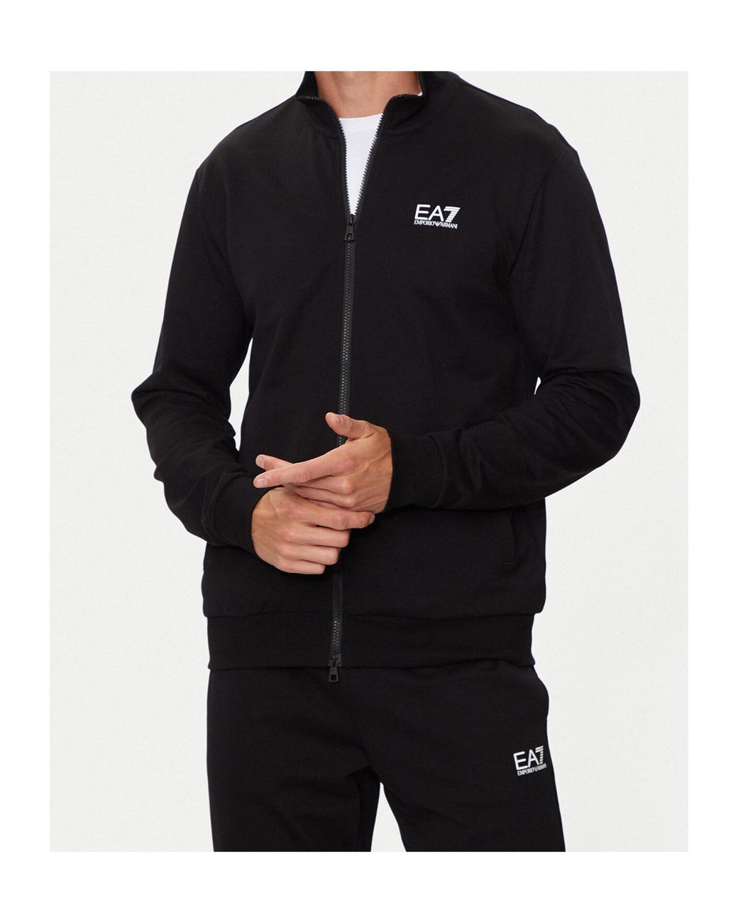 EA7 Black Zip-Up High Neck Sweatshirt for men