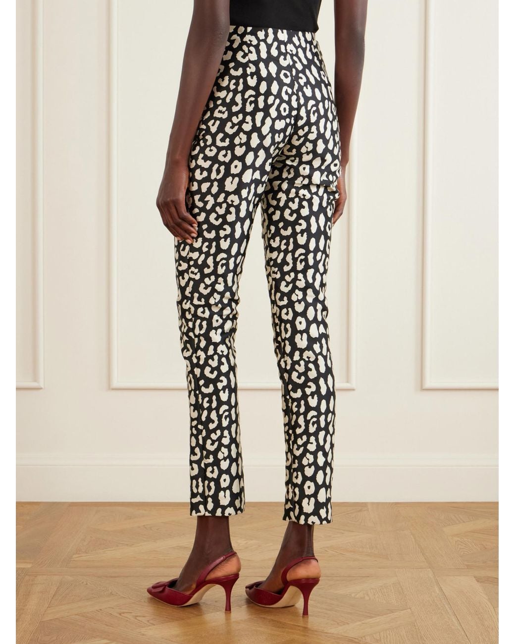 Carolina Herrera Black Leopard-Patterned Jacquard Slim-Leg Pants
