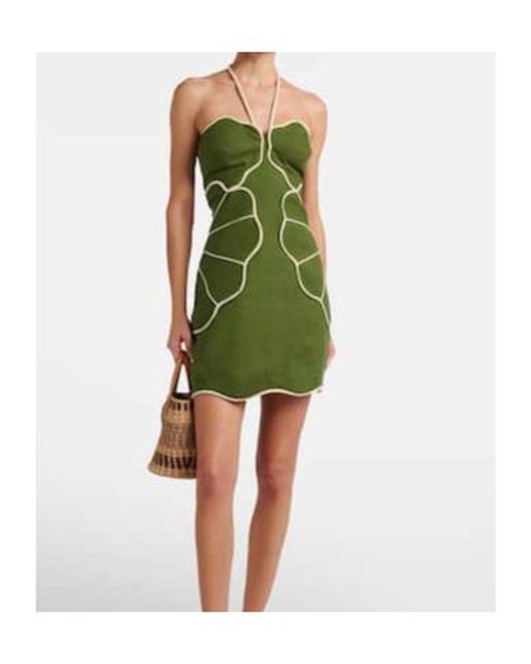 Farm Rio Green Linen-Blend Minidress