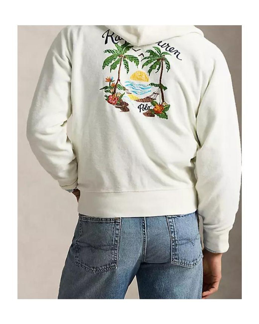 Polo Ralph Lauren White Embroidered Zip-Up Hoodie for men