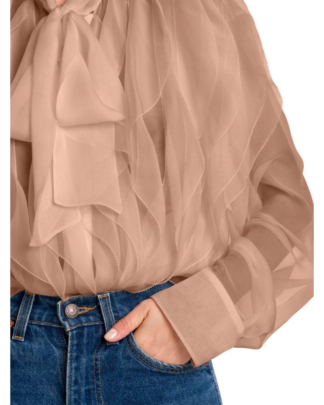 Valentino Pink Sheer Long-Sleeve Blouse