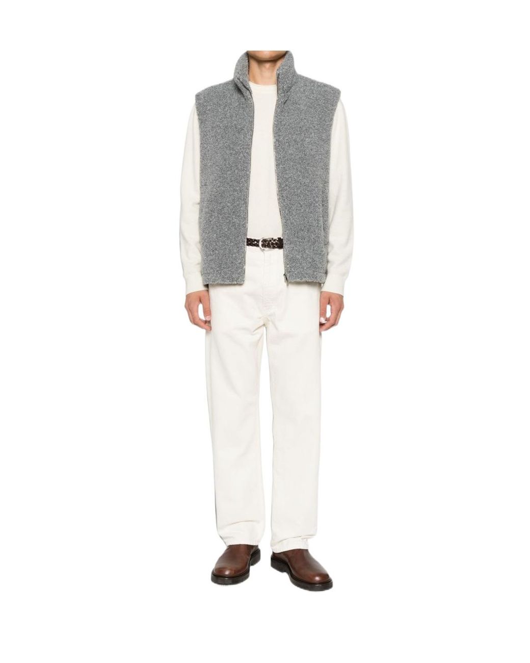 Herno Gray Faux-Fur High-Neck Gilet for men