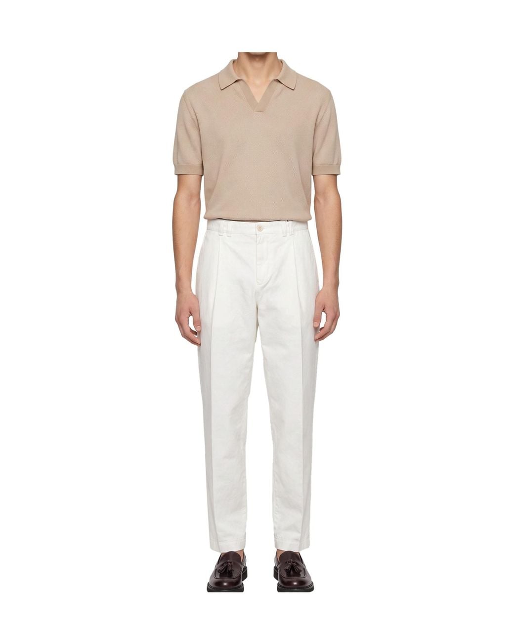 Canali White Pleated Straight-Leg Trousers for men