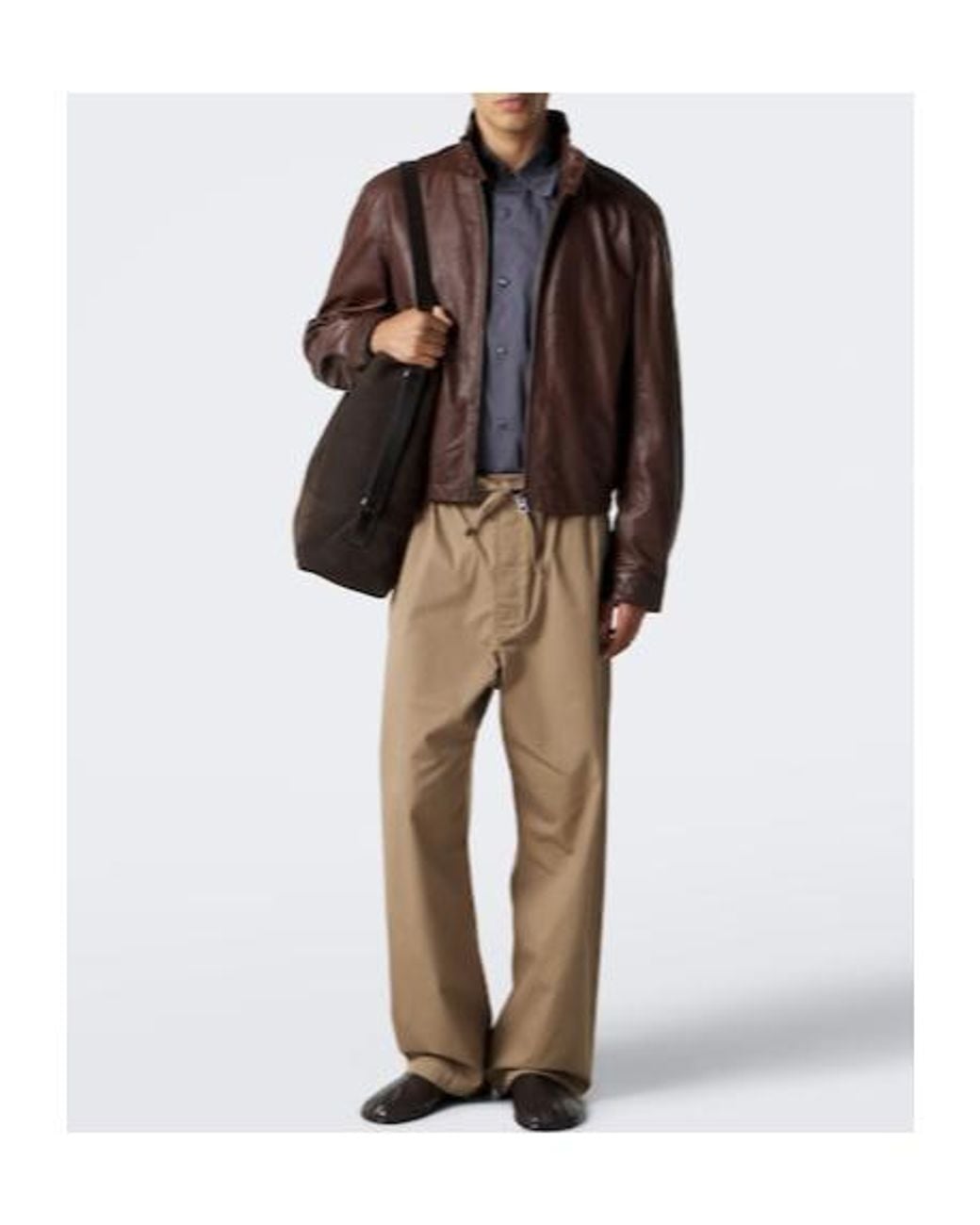 Lemaire Brown Harrington Leather Jacket for men
