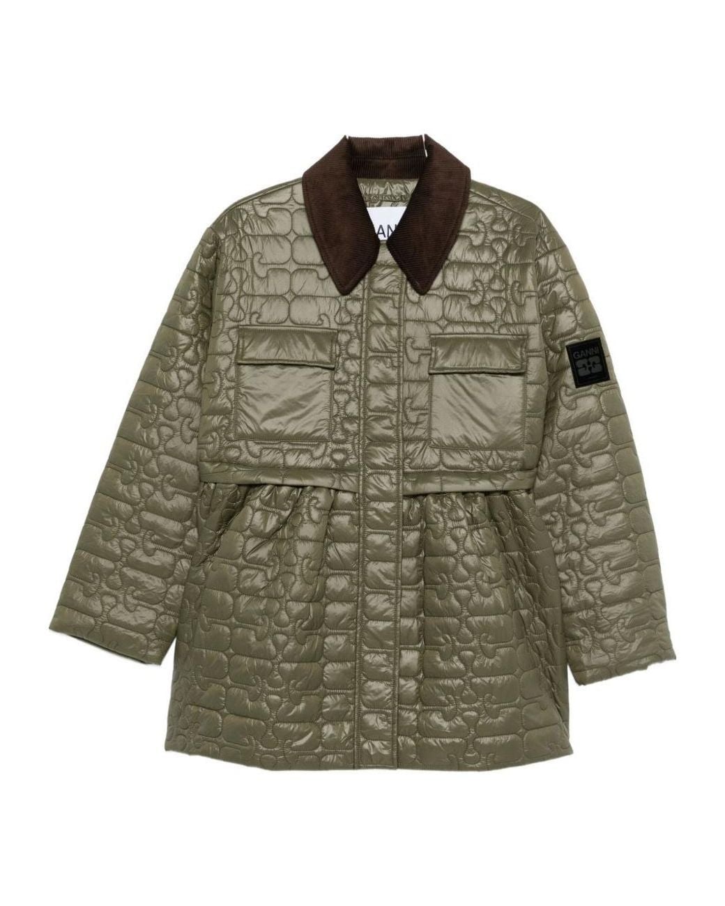 Ganni Green Quilt Midi Jacket