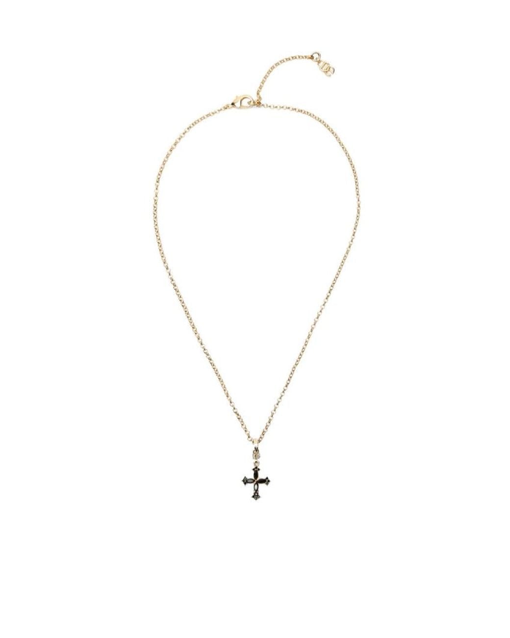 Dolce & Gabbana White Cross Pendant Chain Necklace
