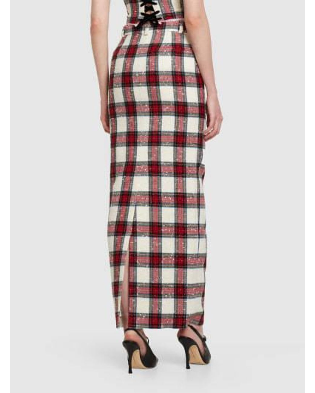 Alessandra Rich Red Plaid Belt Loop Skirt