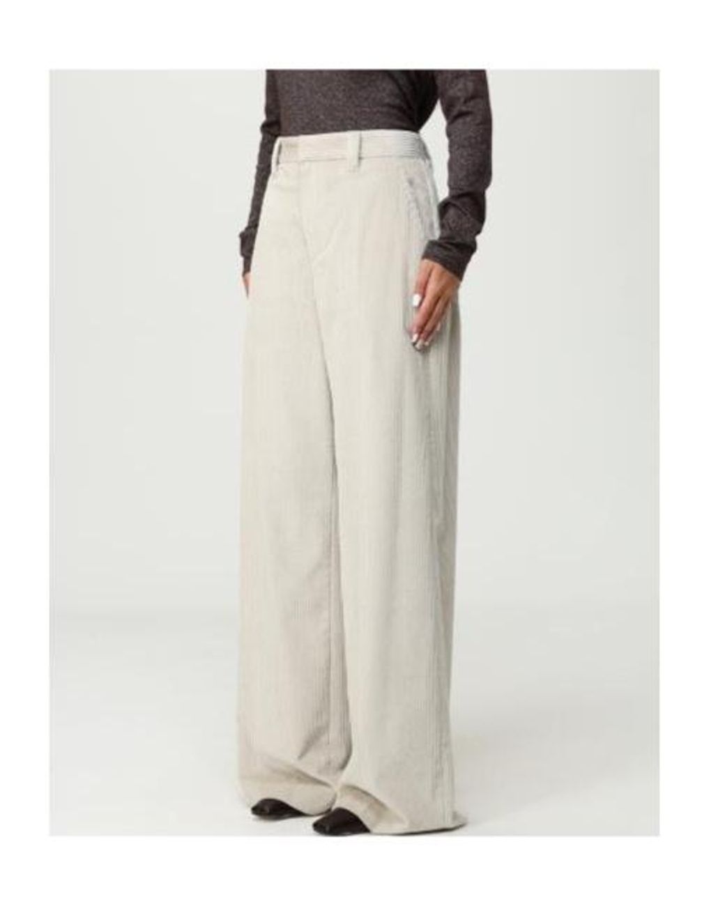 Brunello Cucinelli Natural Monili Detailed Straight Leg Trousers