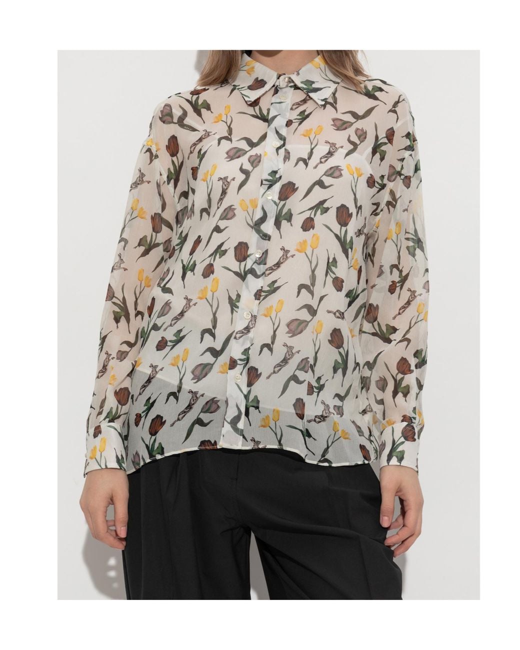 Marni White Floral Printed Long-Sleeved Shirt