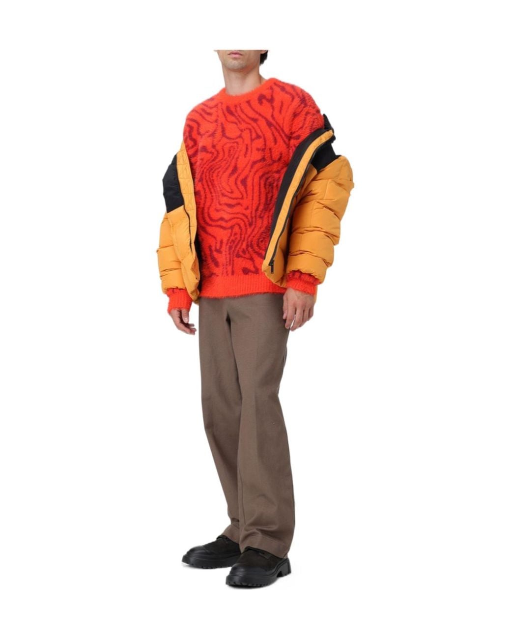 Marcelo Burlon Red Patterned-Intarsia Fleece Knitted Jumper for men