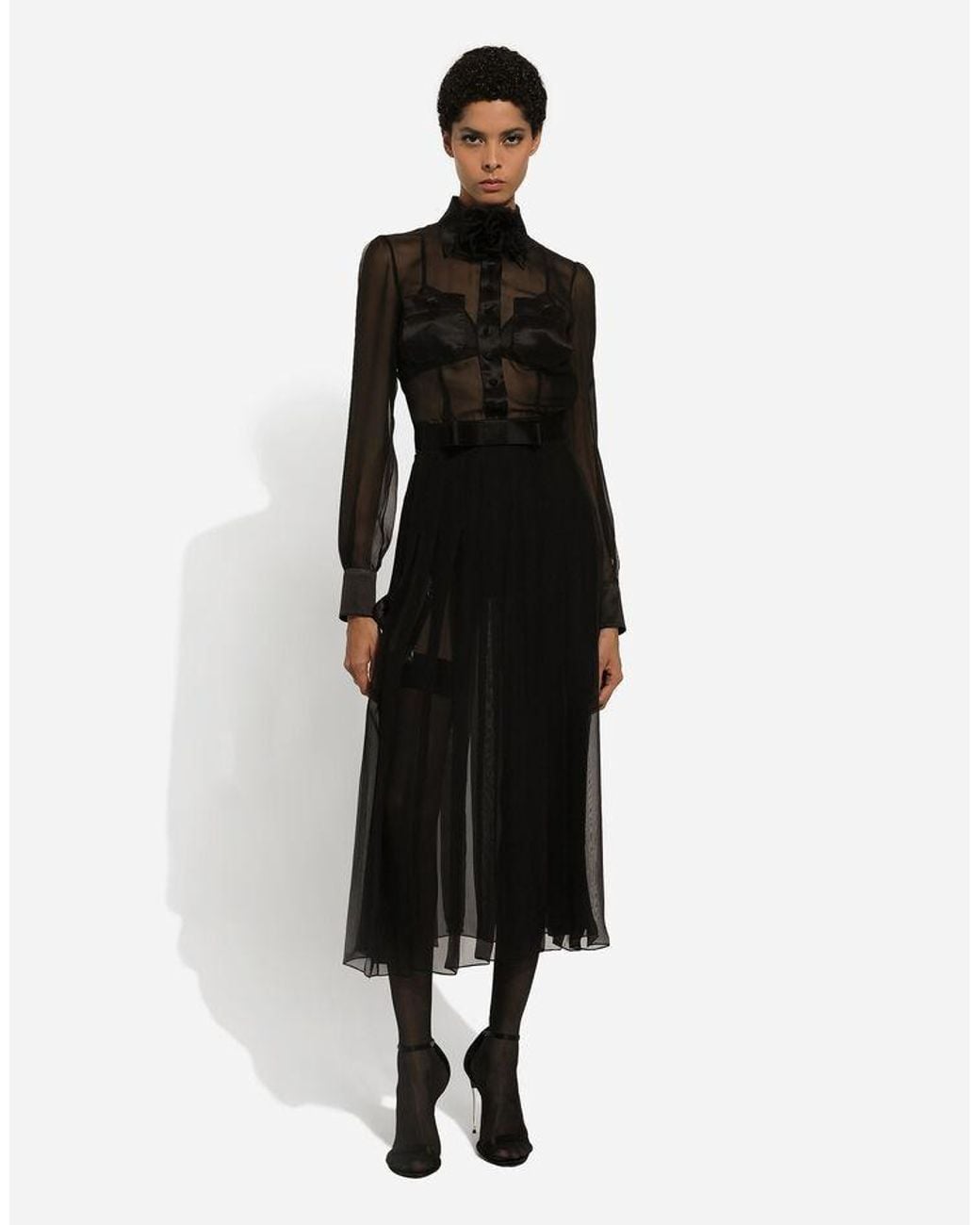 Dolce & Gabbana Black Chiffon Shirt Dress