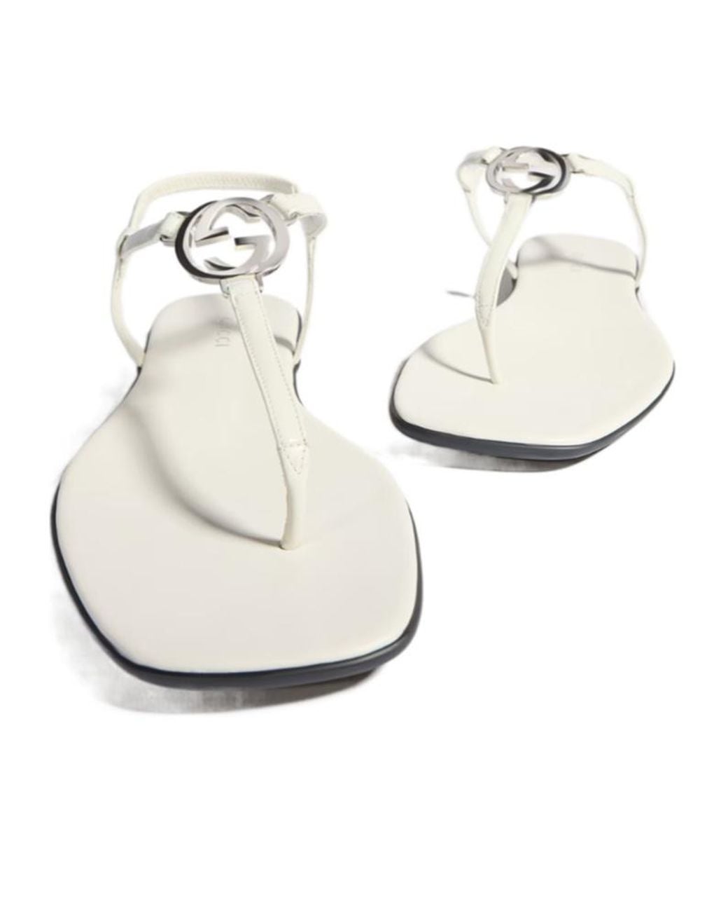 Gucci White Interlocking G Thong Sandals