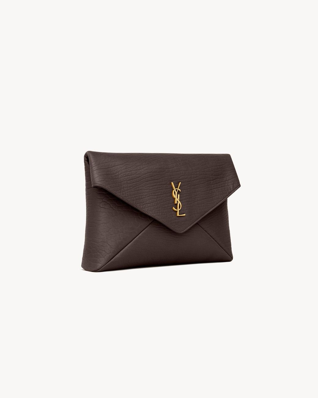 Saint Laurent Brown Leather Cassandre Envelope Pouch