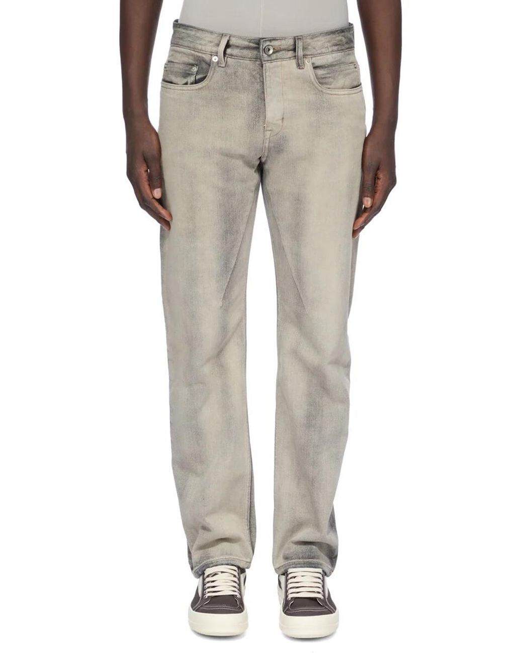 Rick Owens Gray Fog Cut Faded-Effect Jeans for men