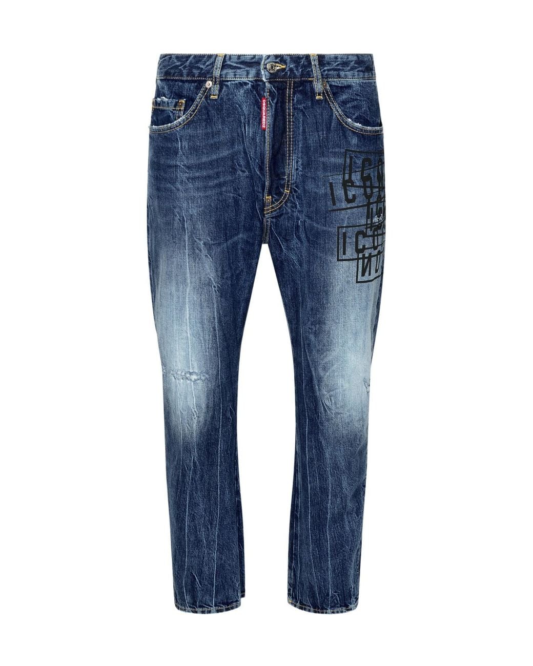 DSquared² Blue Icon Printed Straight-Leg Jeans for men