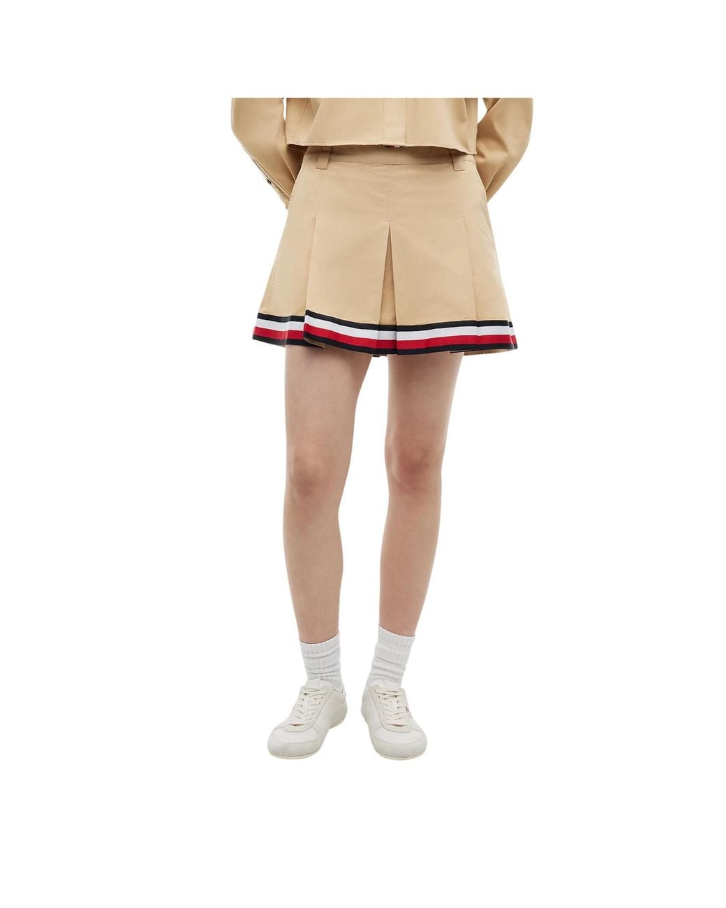 Tommy Hilfiger Natural Global Stripe Tape Pleated Mini Skirt