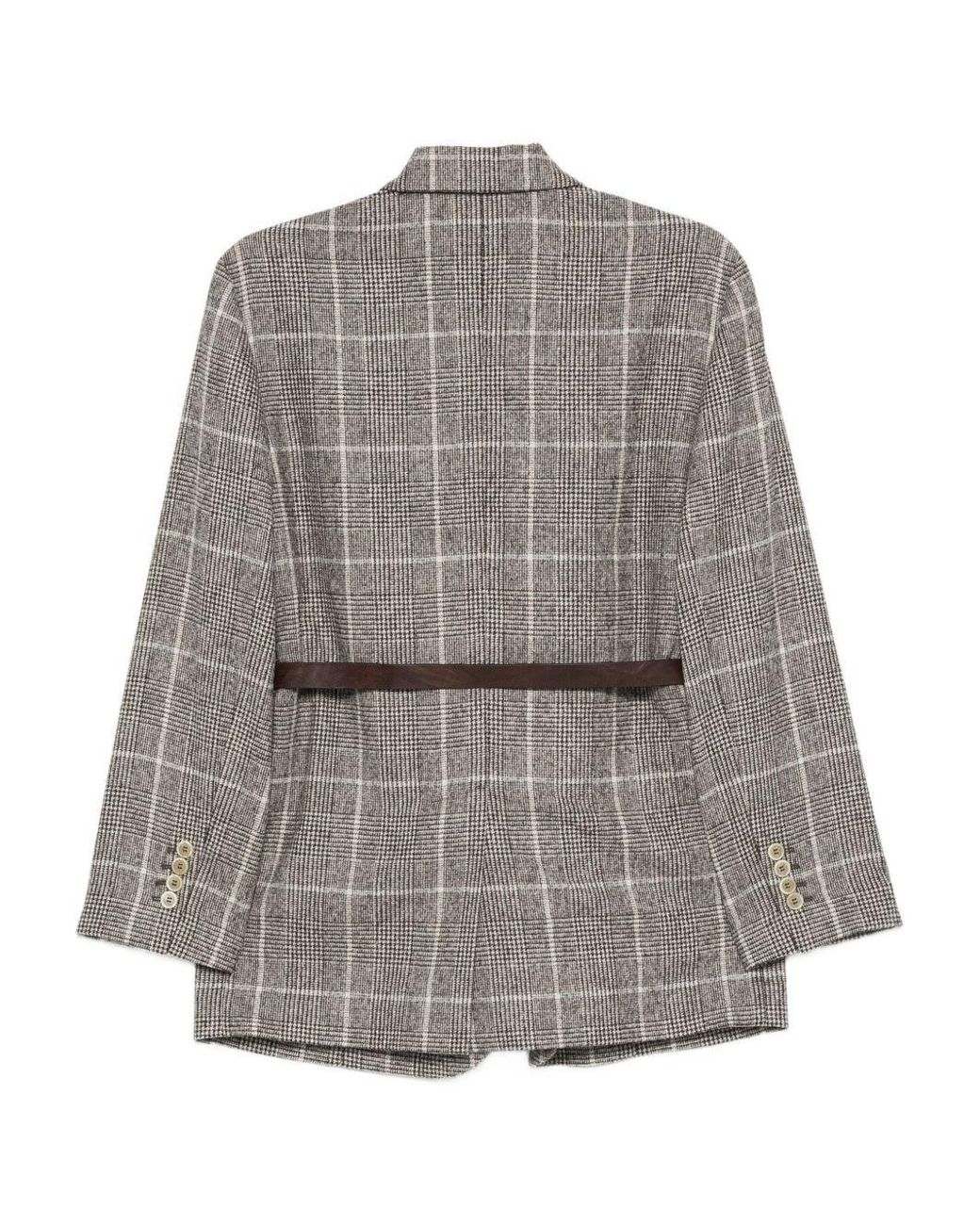 Brunello Cucinelli Gray Checked Belted Jacket