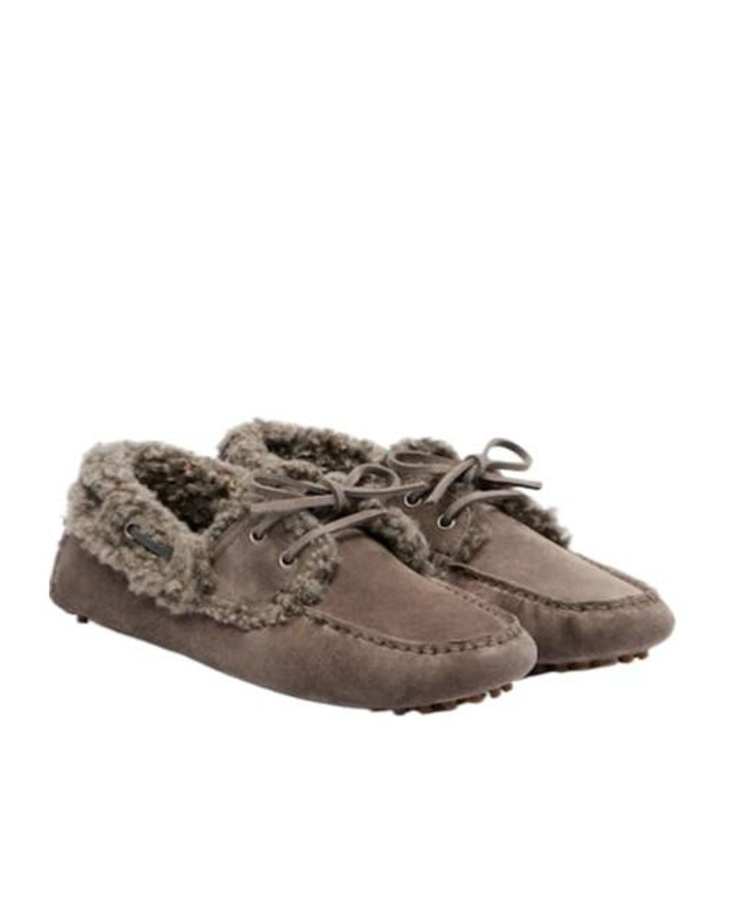 Brunello Cucinelli Brown Monili Shearling-Trimmed Suede Moccasins