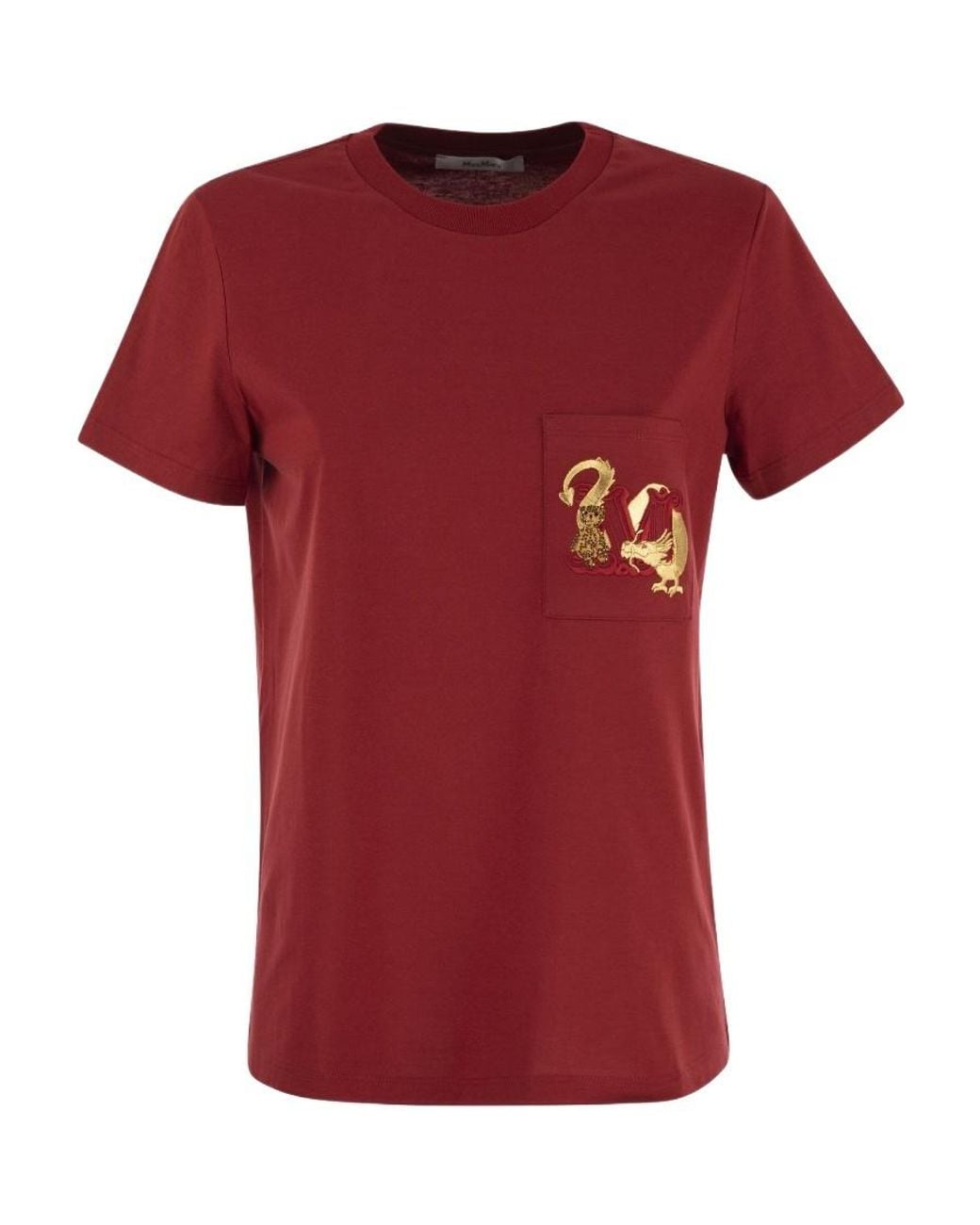 Max Mara Red Elmo Short Sleeved T Shirt With Pocket