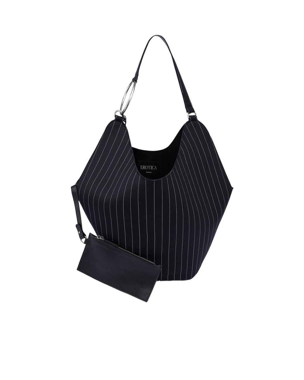 Dondup Black Large Pinstripe-Pattern Shoulder Bag