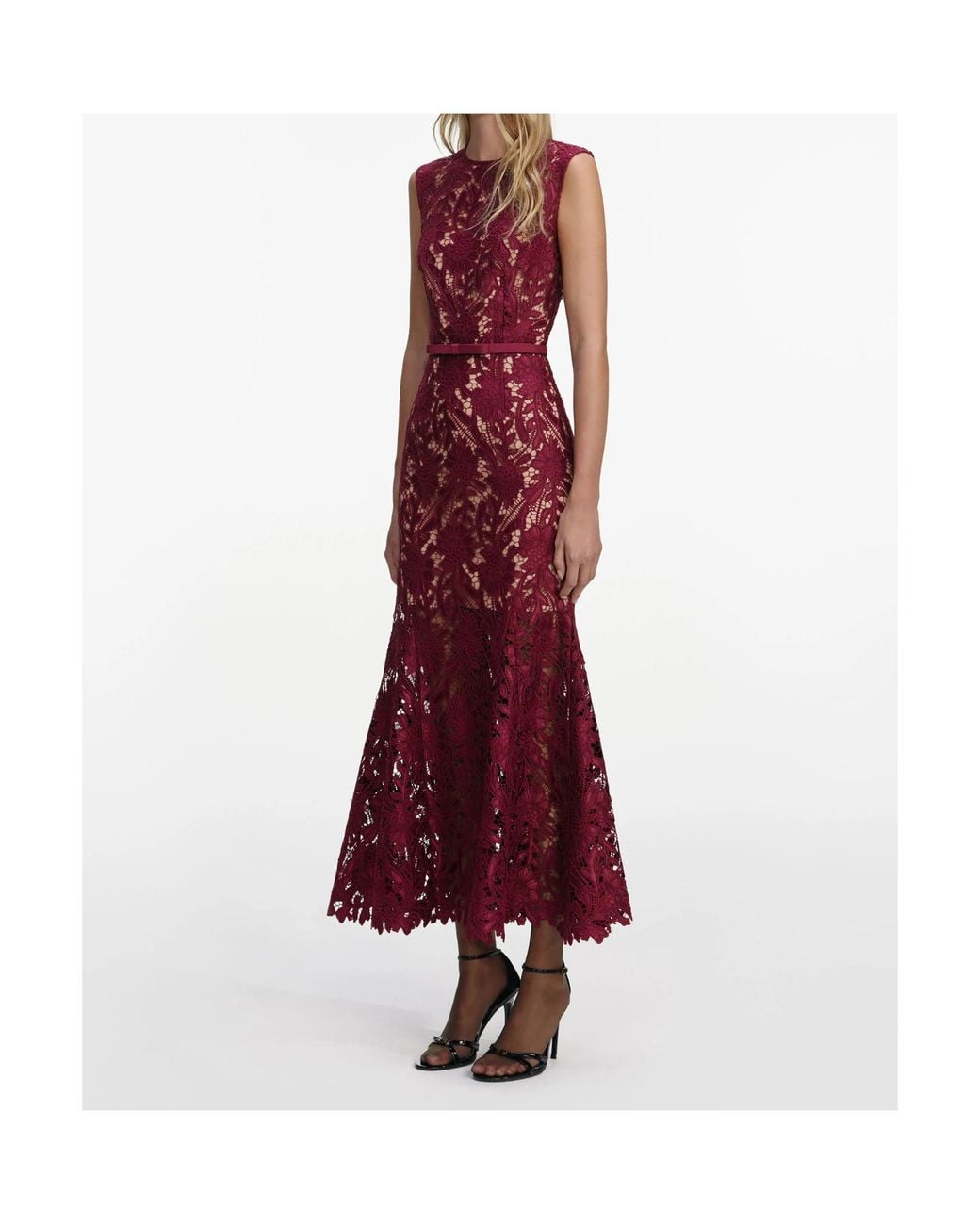 Self-Portrait Red Guipure Lace Midi Dress