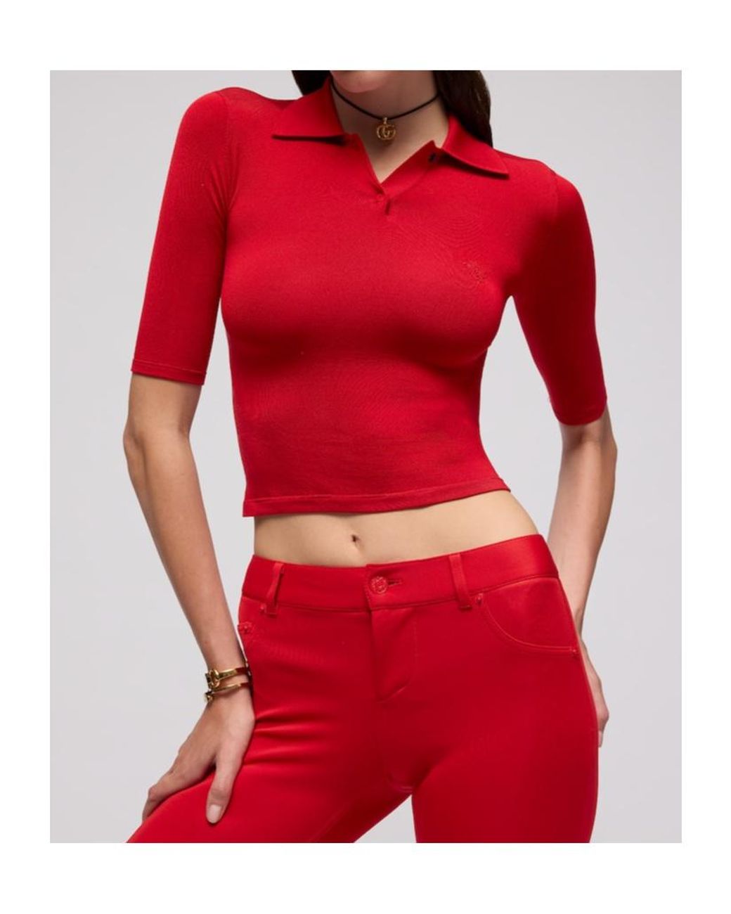 Gucci Red Fine Stretch Knit Polo Shirt