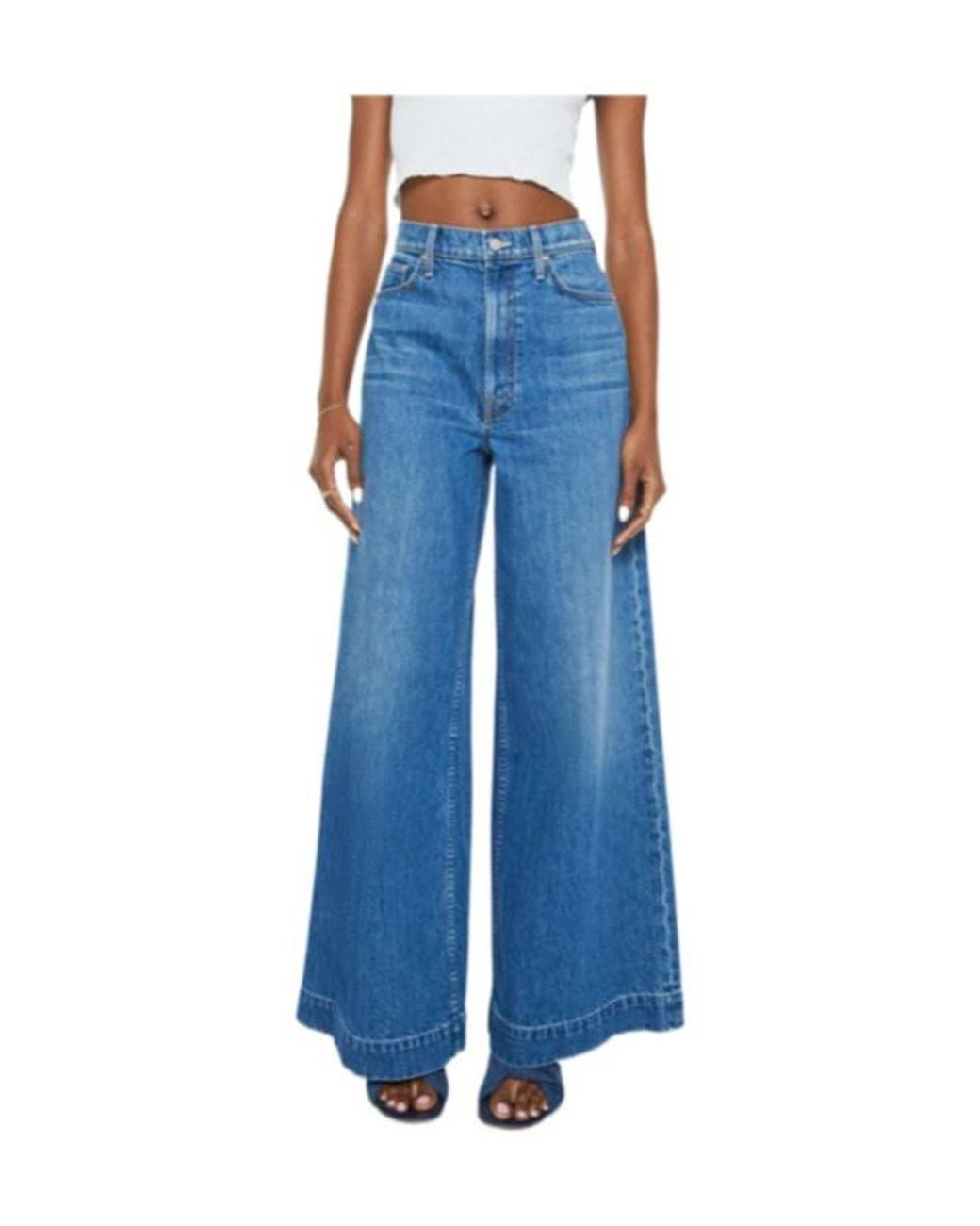 Mother Blue Denim Trousers With Belt Loops