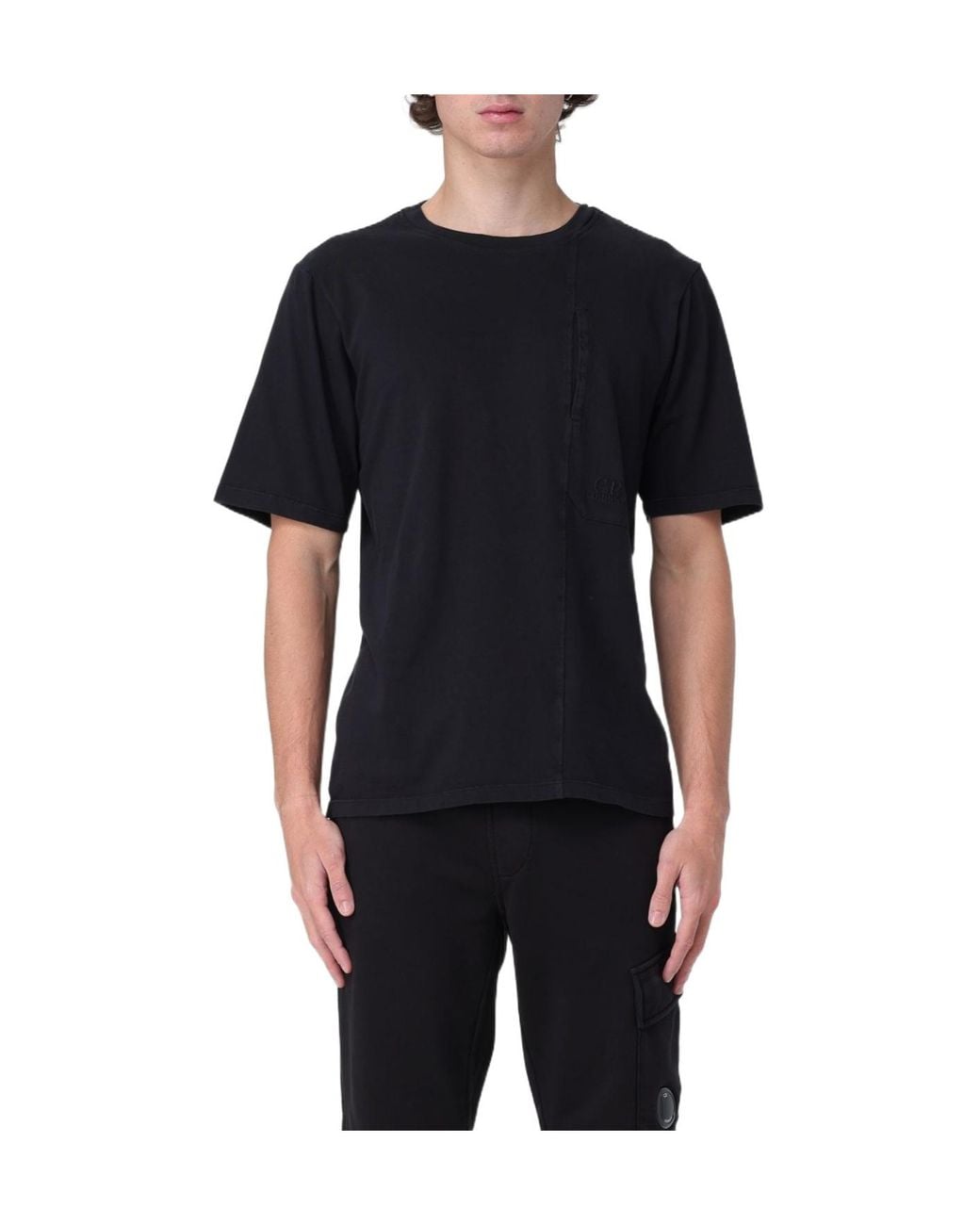 C P Company Black Logo-Embroidered Chest-Pocket T-Shirt for men