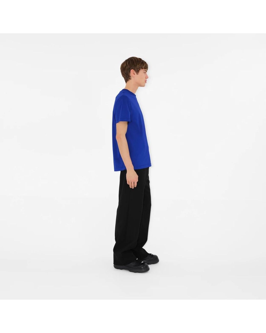 Burberry Blue Edk Embroidered Cotton T-Shirt for men