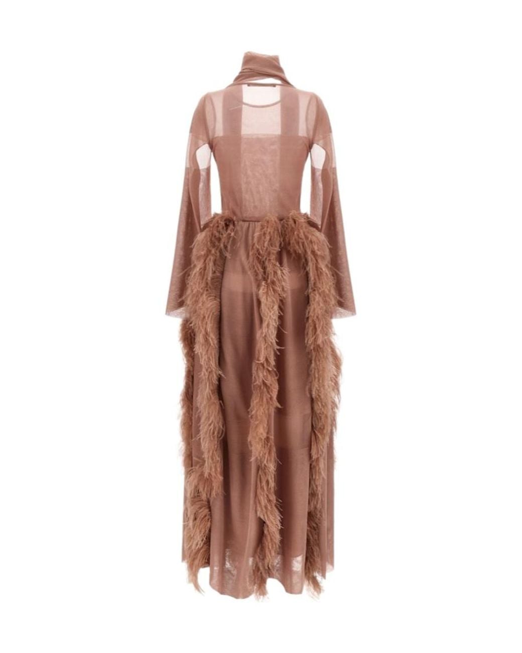Antonino Valenti Brown Feather-Detail Silk Maxi Dress