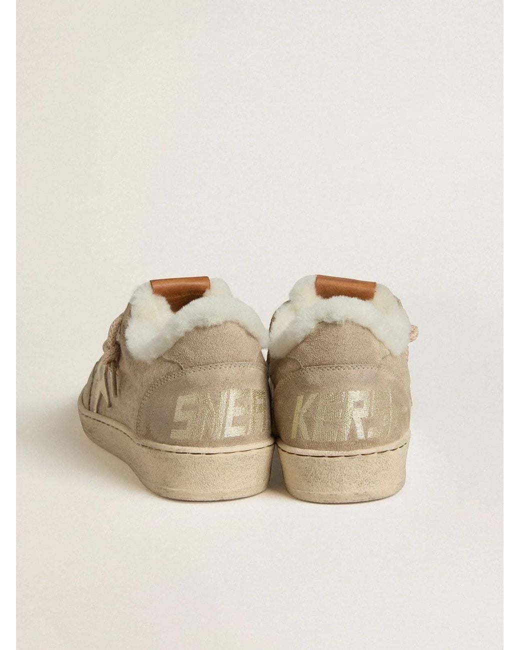 Golden Goose Deluxe Brand Natural Ballstar Shearling And Suede Trainers