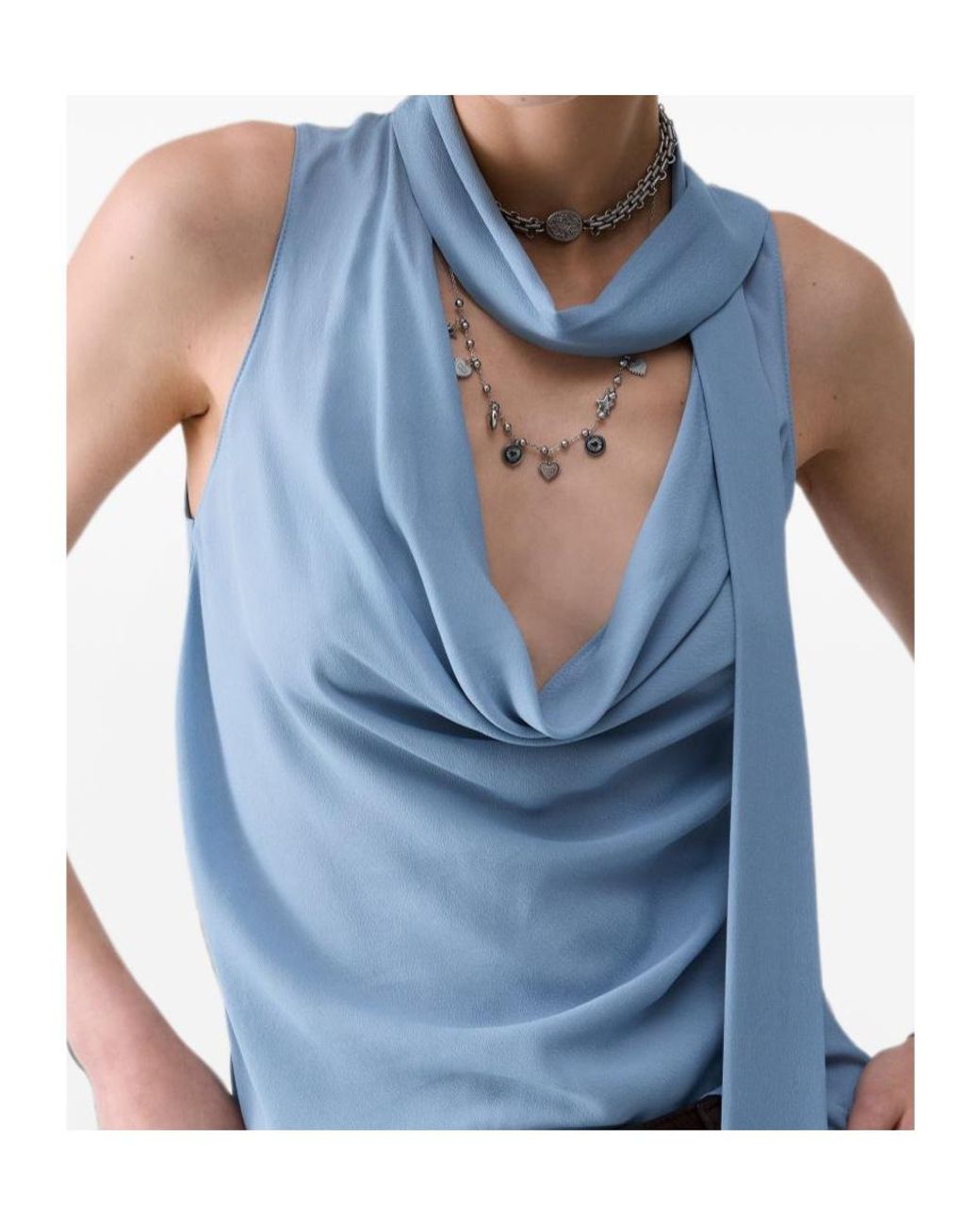 Liu Jo Blue Top With Scarf
