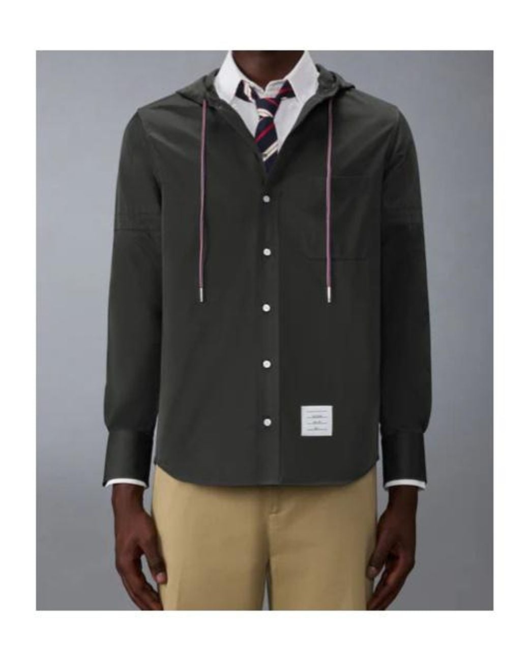 Thom Browne Black Hooded Armband-Detail Shirt for men