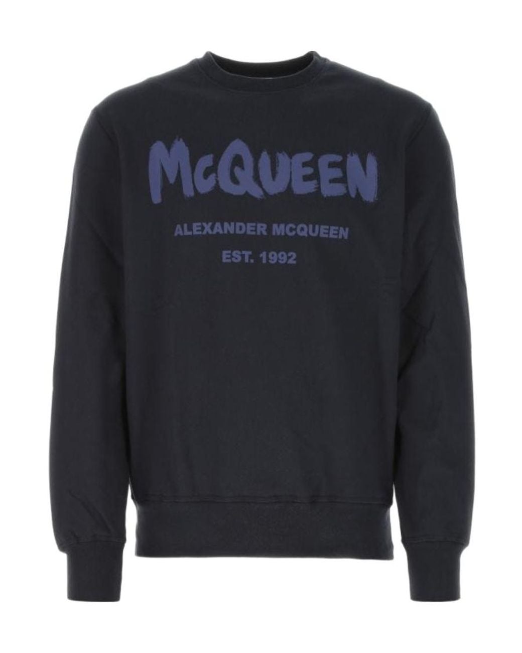 McQueen Blue Graffiti Logo Printed Crewneck Sweatshirt for men