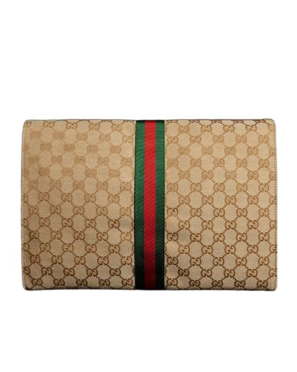 Gucci Natural Medium Gg Supreme Web-Stripe Clutch Bag