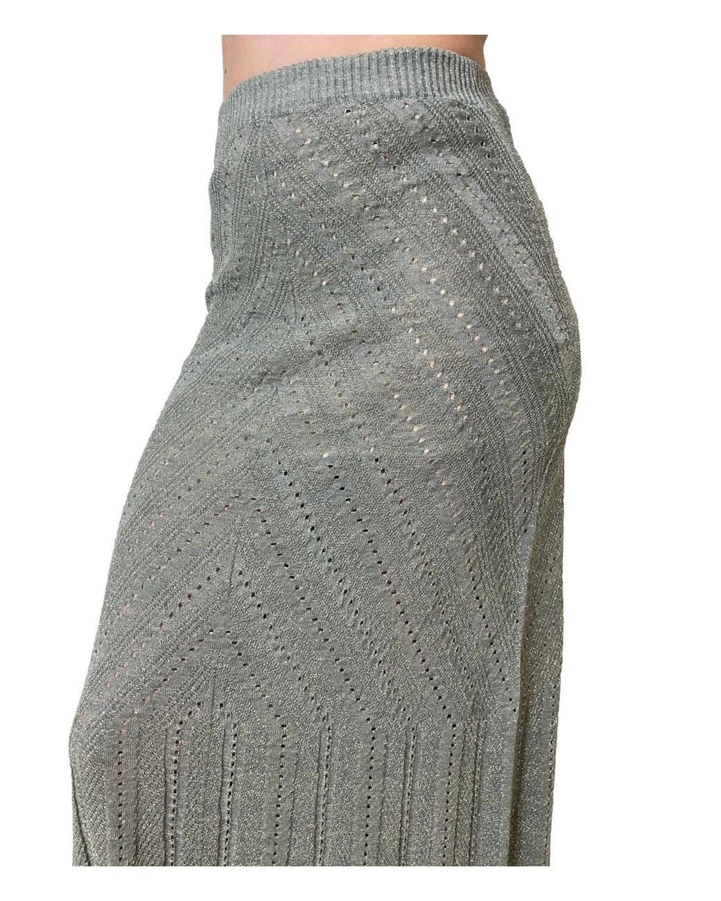 Twinset Gray Chevron Pleated Knitted Skirt