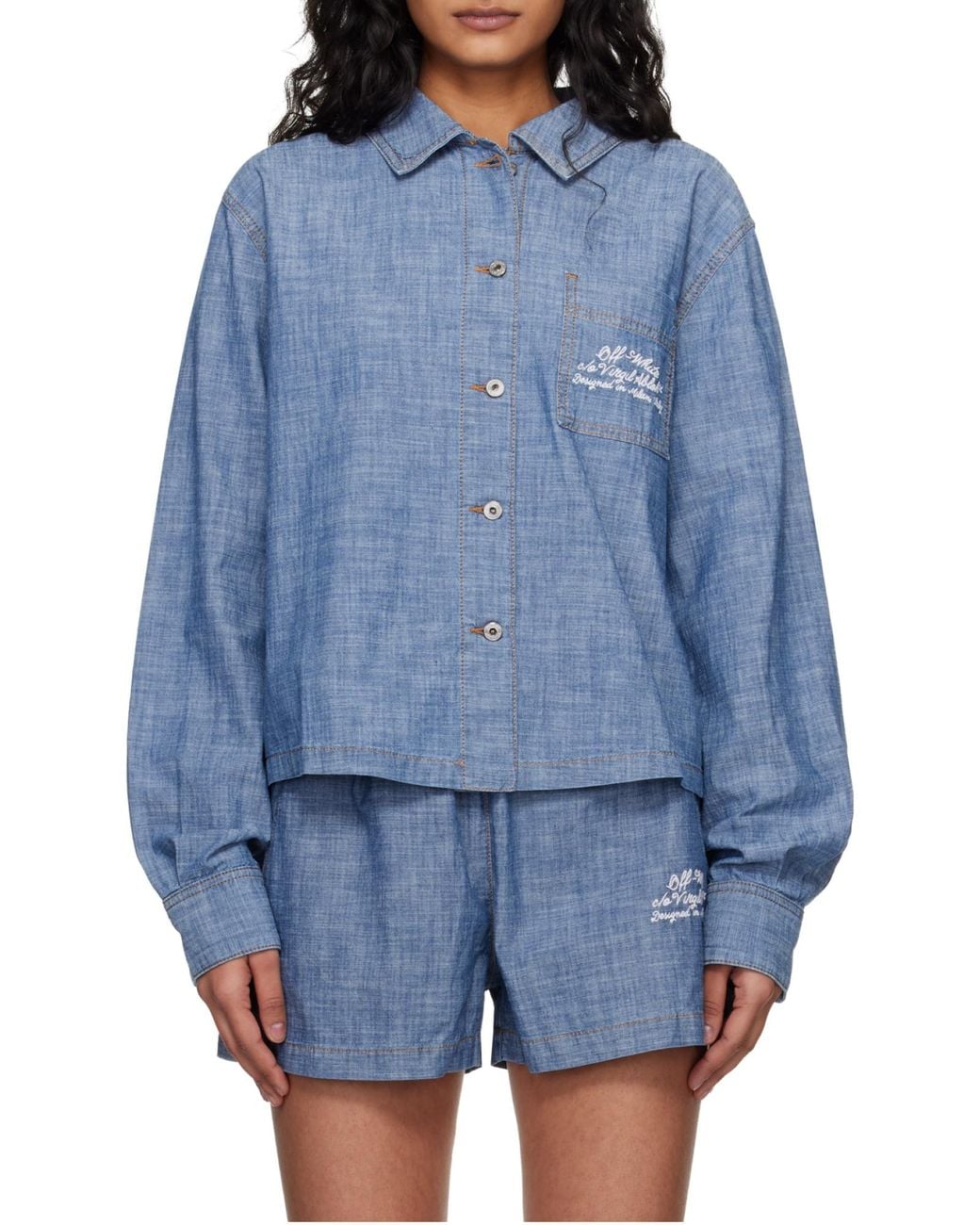 Off-White c/o Virgil Abloh Blue Chambray Denim Pyjama Shirt