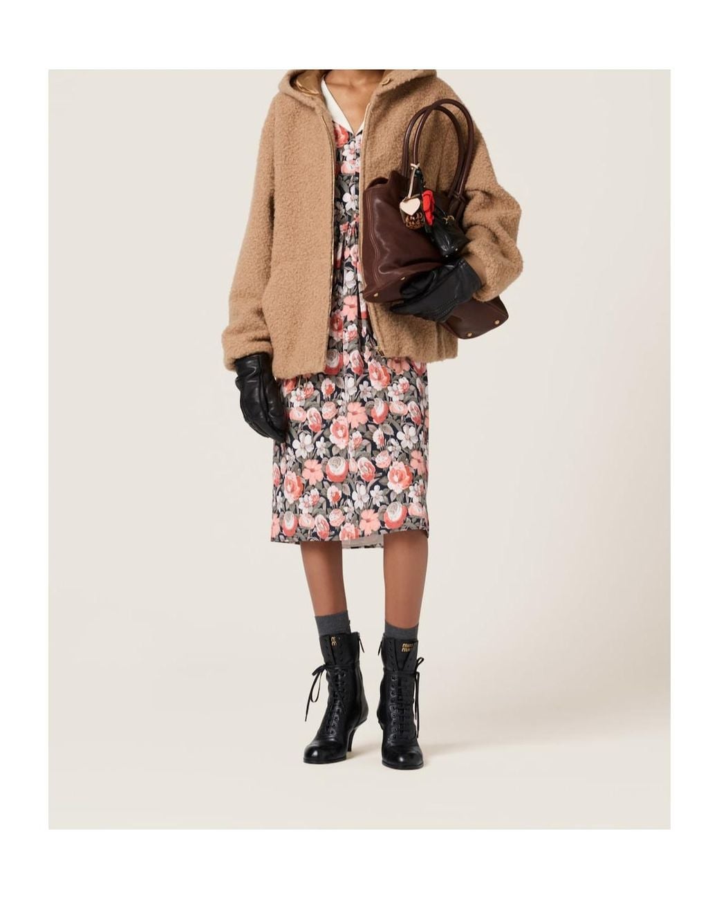 Miu Miu Brown Pile Hoodie Jacket