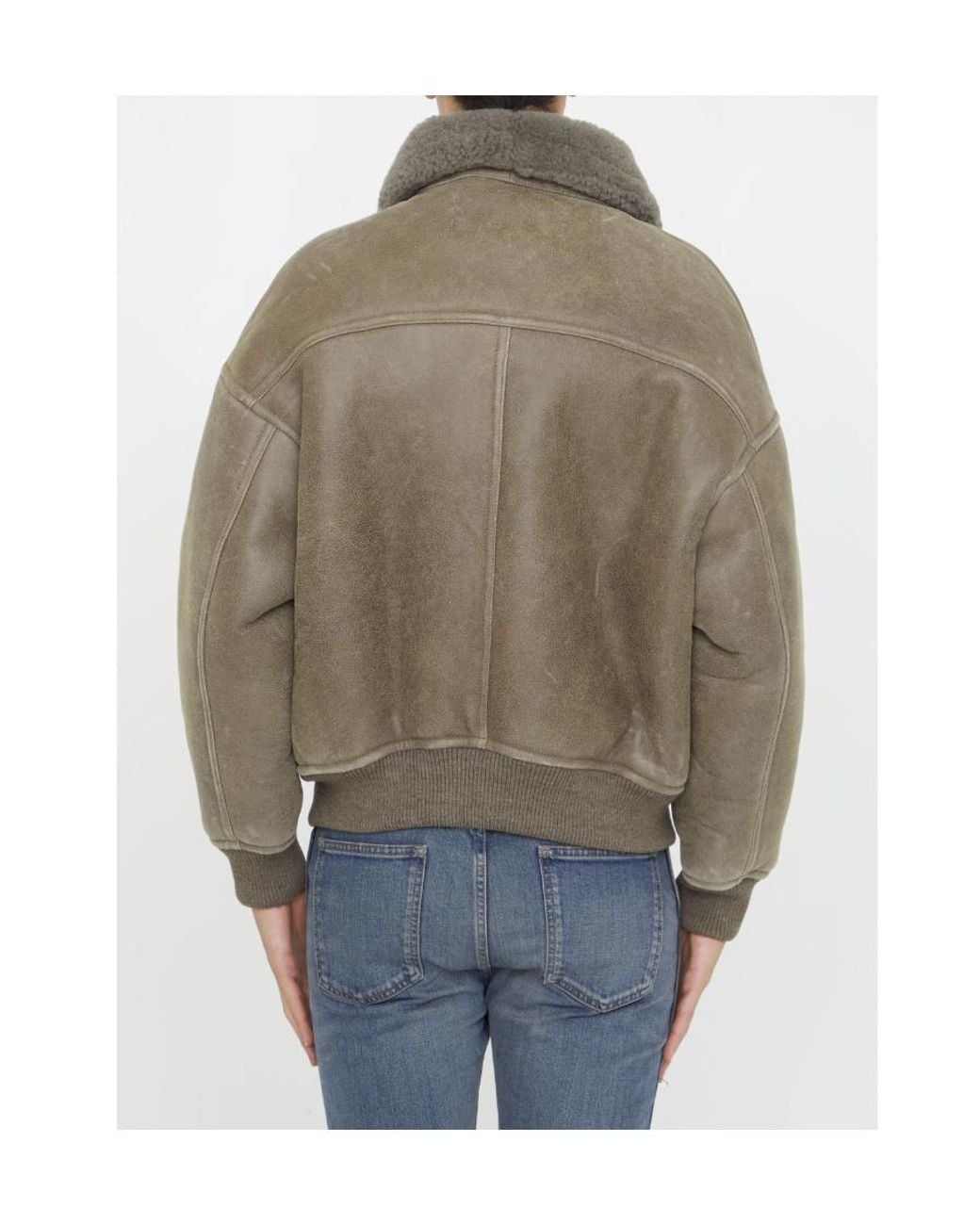 AMI Green Zipped Shearling Bomber Jacket for men