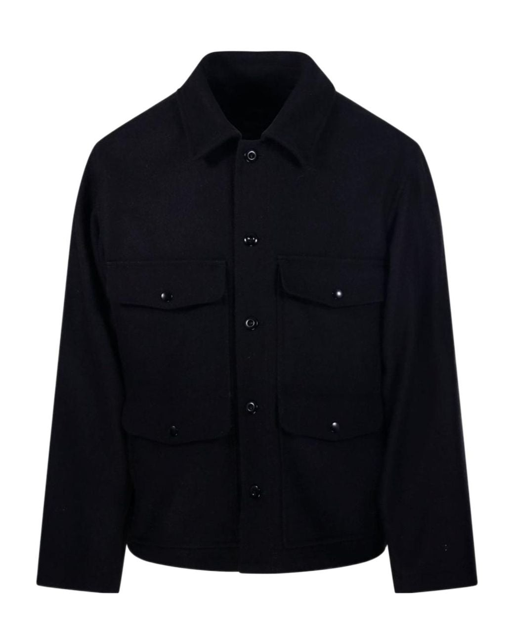 Lemaire Black Patch-Pocket Long-Sleeved Shirt Jacket for men