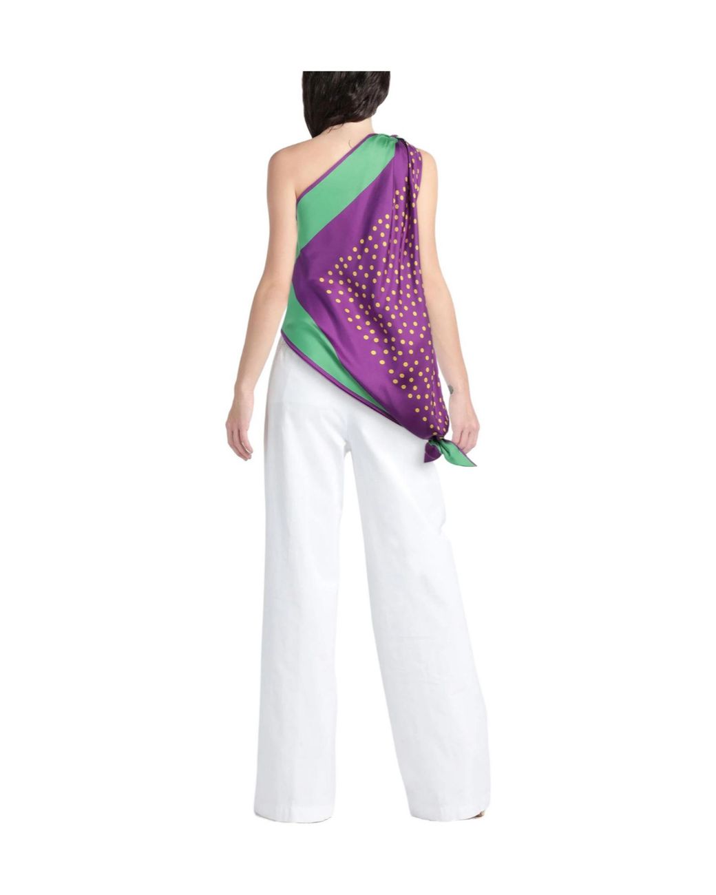 Dolce & Gabbana Green Polka Dot One-Shoulder Satin Top