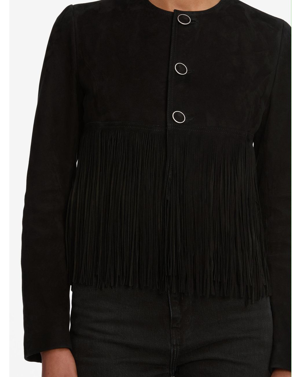 FRAME Black Double-Layered Fringed Leather Jacket